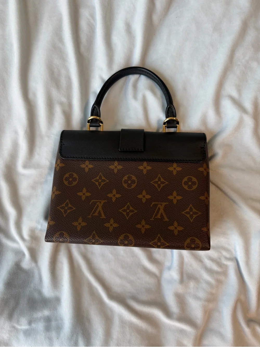 Louis Vuitton Black & Brown Monogram Top Handle Satchel with Gold Padlock